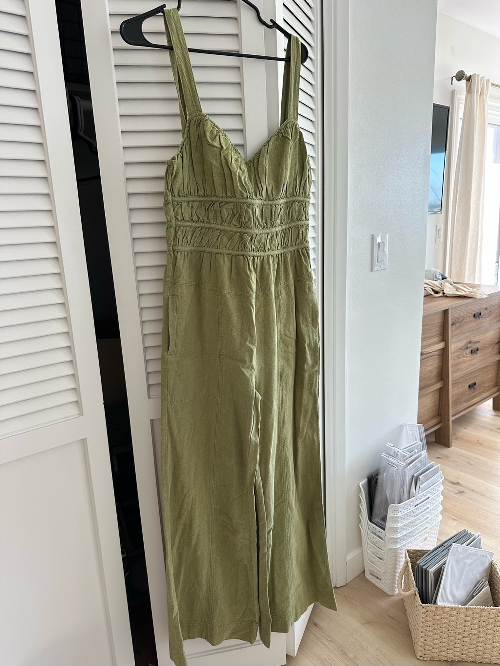 Fate Olive Green Smocked Waist Wide-Leg Jumpsuit